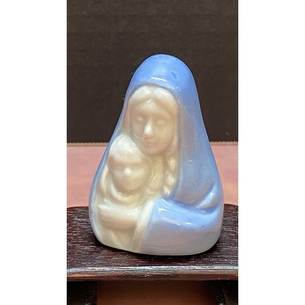 Vintage Porcelain Statue Virgin Madonna Mary & Baby Jesus 2.5" Religious Statue